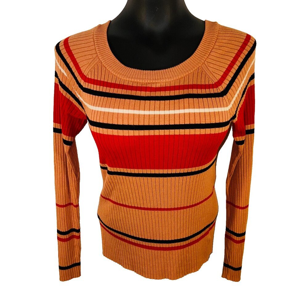 Express - Sweater Women's M Ribbed Scoop Neck Striped Long Sleeve Stretch